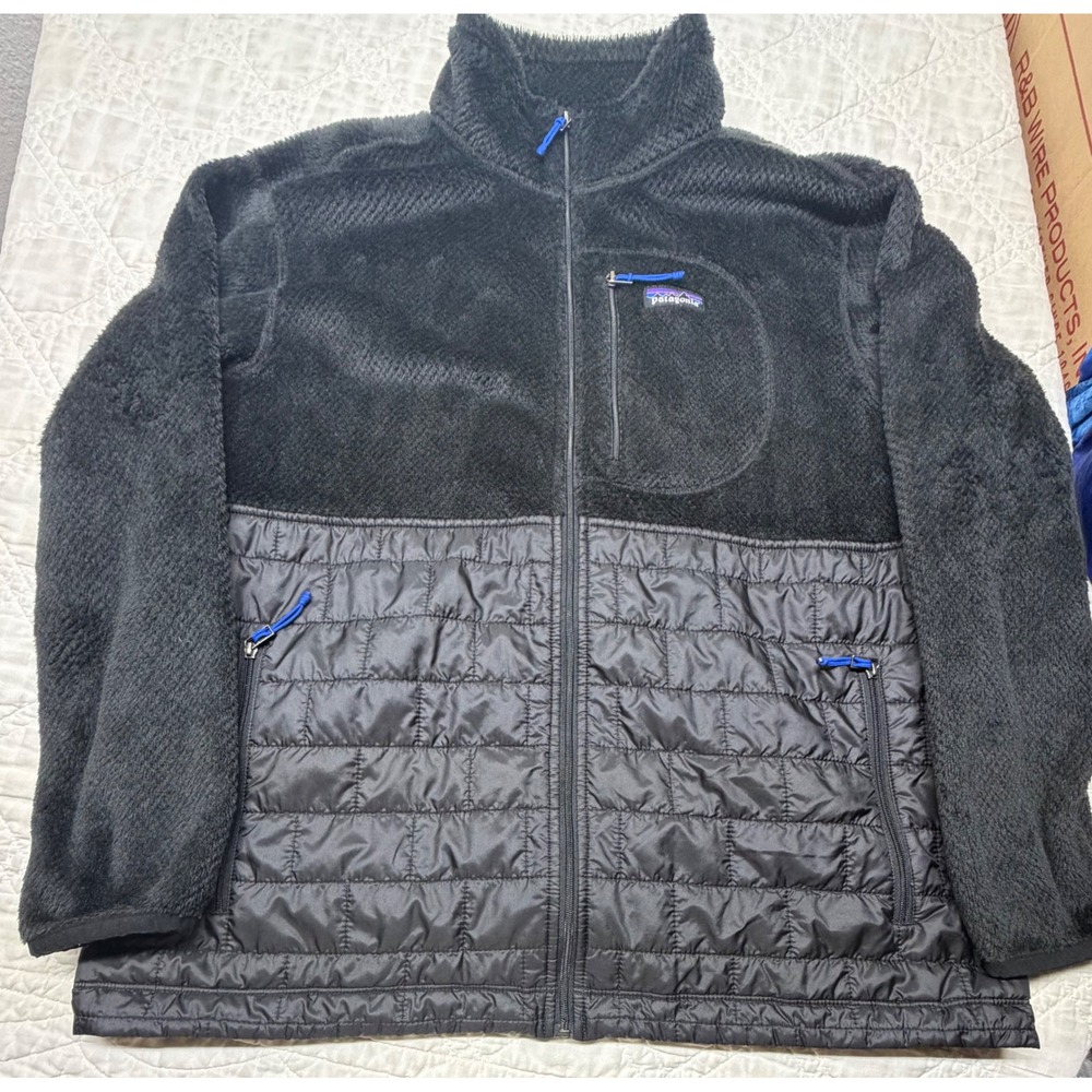 Patagonia Re-Tool Hybrid Jacket Women Large Black Quilted Fleece Full Zip
